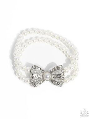 paparazzi Pearl Bow Double-Strand Bracelet - White and Silver